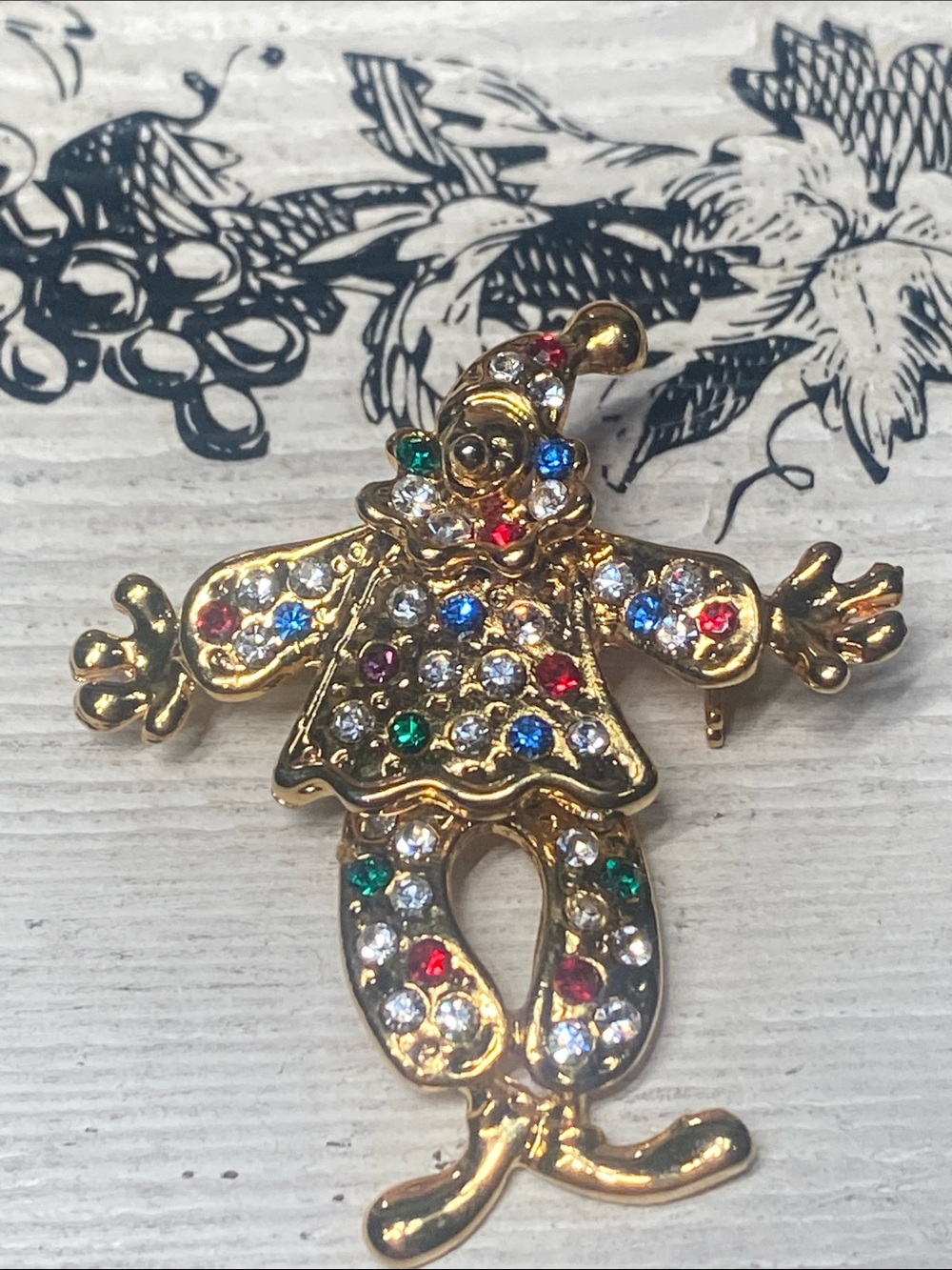 🍇Clown Movable Legs BROOCH PIN Rhinestones